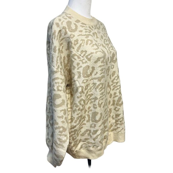 Main Strip Leopard Animal Print Sweater Oversized Knit Pullover Acrylic Cozy Top - Picture 10 of 12